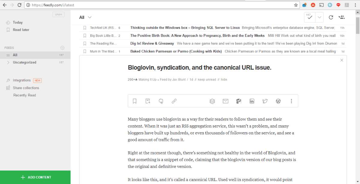 feedly image displaying link and content view