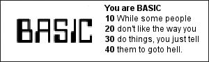 You are BASIC. 10 While some people 20 don't like the way you 30 do things, you just tell 40 them to goto hell.