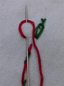 close up of how to do a chain stitch embroidery