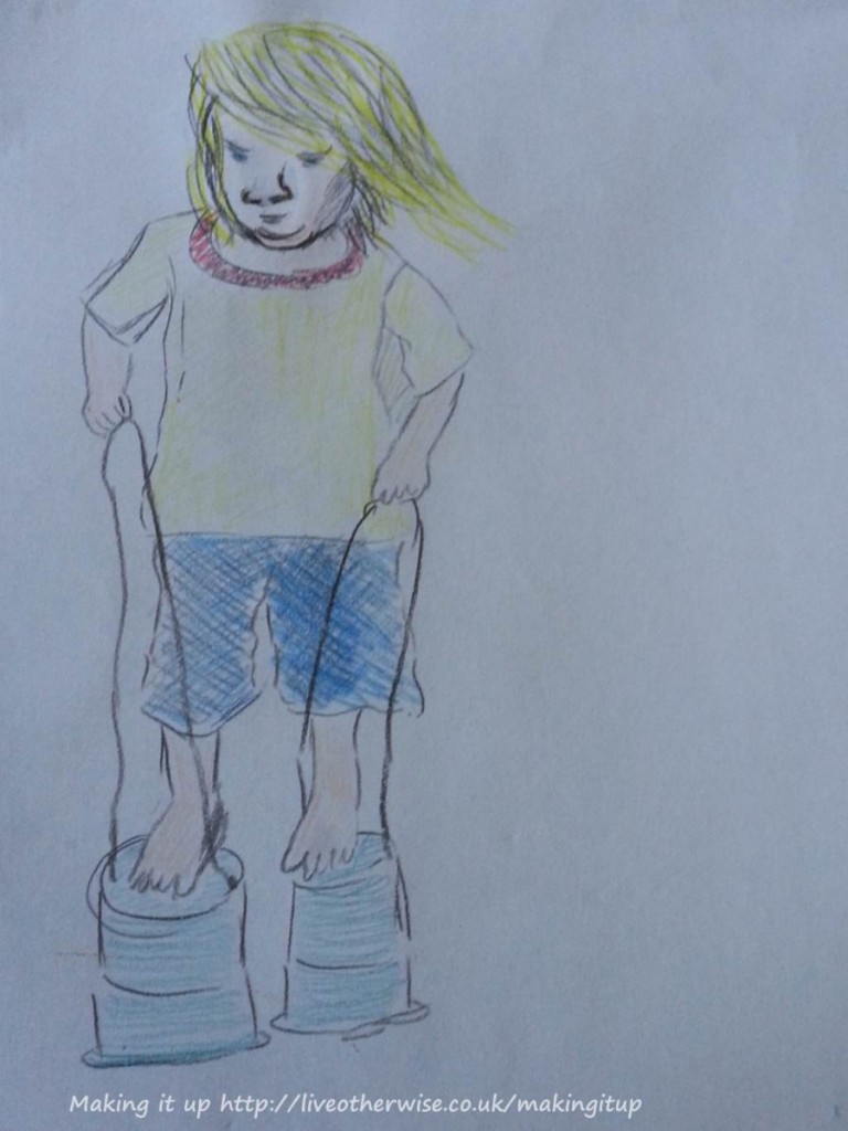 crayon sketch tigerboy on stilt