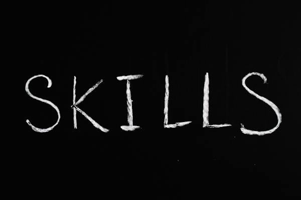 word skills written in faux chalk style on black background